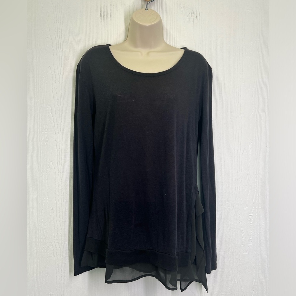 All Saints - Black Crewneck Lightweight Long Sleeve Side Slit Top Size 6